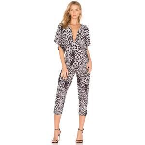 Norma Kamali Rectangle Pull-on Jogger Jumpsuit in Grey Leopard, Size Small